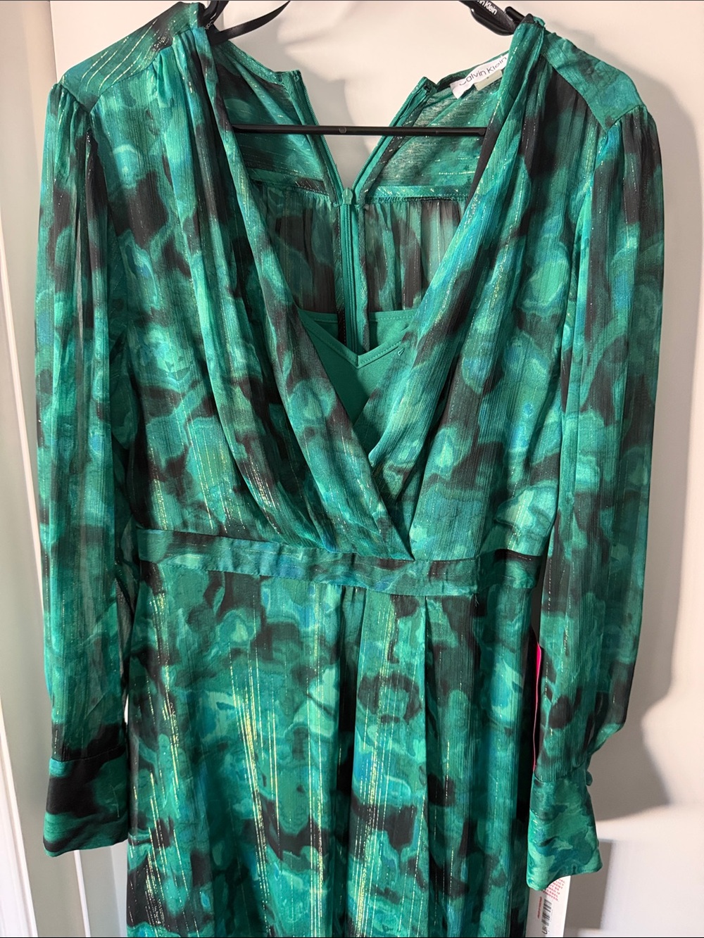 Calvin Klein Emerald Green Floral Wrap Midi Dress